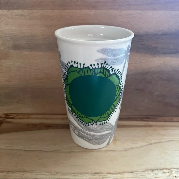 New Unused 12Oz 2014 Starbucks Dragonfly Lotus Ceramic Coffee Tea Tumbler No Lid - Picture 3 of 5